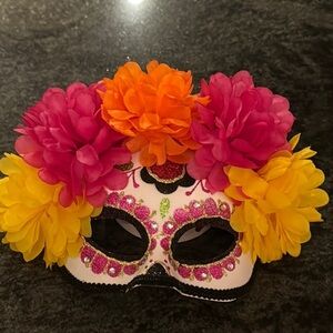 Dio de is merits Floral Masquerade Mask with Pink, Orange, and Yellow Flowers
